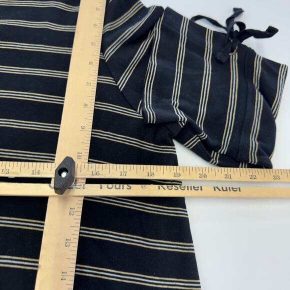 J.Jill‎ Top Womens Medium Petite Black Striped Tie Sleeve Tee Pima Cotton - Picture 6 of 8